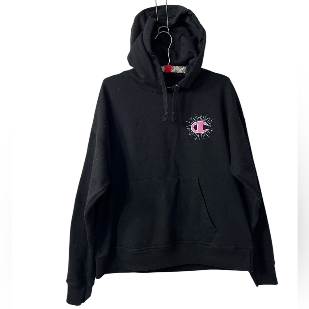 Champion Hoodie Black with Pink Startburst C Logo Women's Size Large
